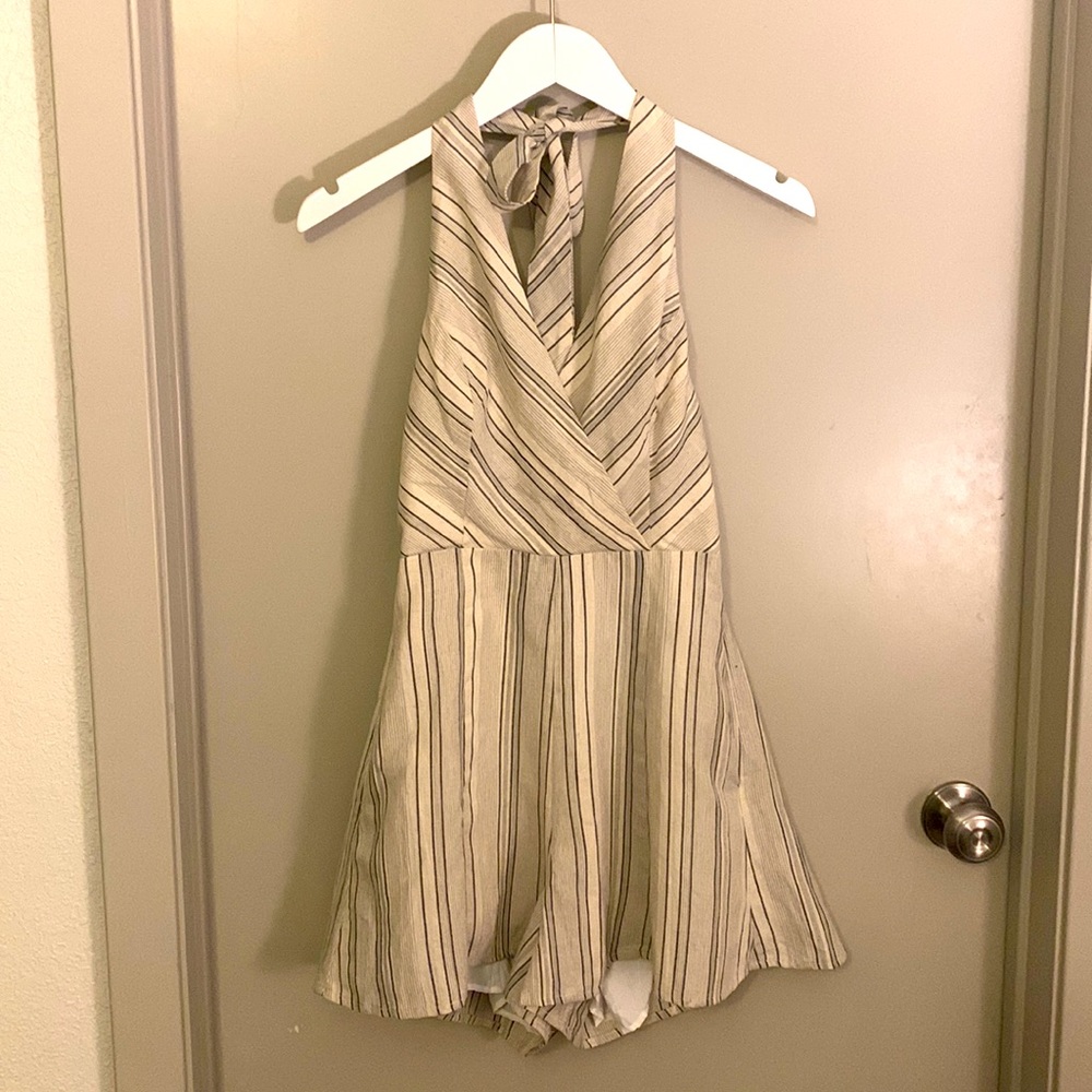 Brand new Line & Dot romper, size S, tan and gray stripes